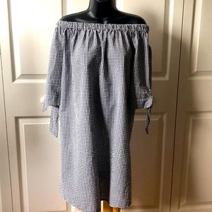 Tacera Checked Gingham Off Shoulder Dress Sz S
